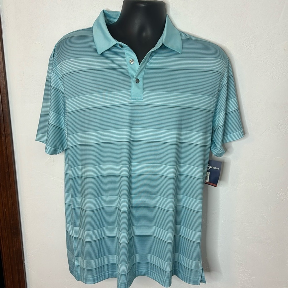 Ben Hogan NWT Light Blue Striped Polo Shirt SPF 15 Size M